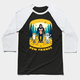 Big Foot Sasquatch becomes friends with a cat and a dog, funny t-shirt for lovers of cats, dogs and the outdoors. Baseball T-Shirt